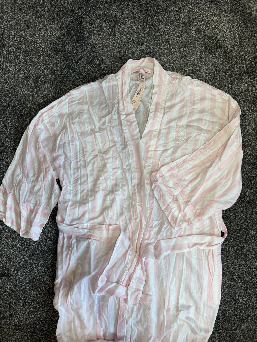 Victoria's Secret Pink & White Striped Cotton Robe